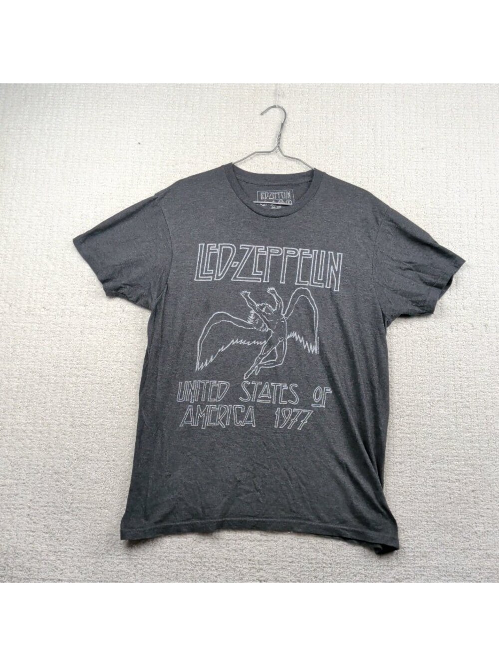 Led Zeppelin T-Shirt Mens Size L Charcoal Gray Tour 1977 Graphic Rock Band Tee